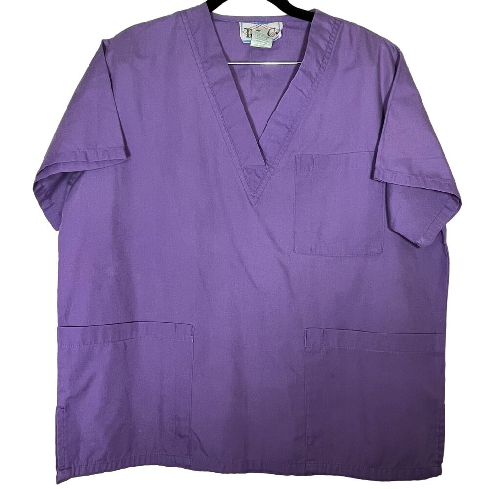 TLC Purple V Neck Short Sleeve Scrub Shirt Size M